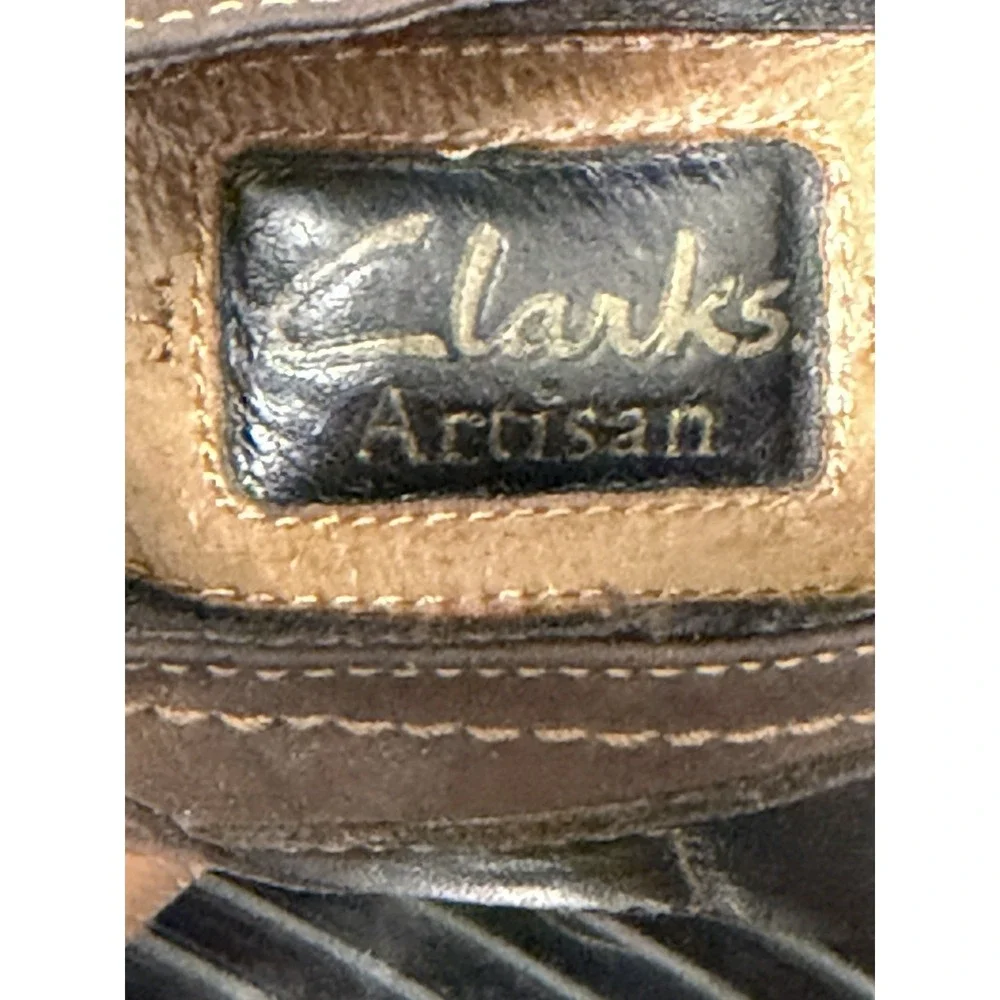 Clarks Leather Booties Brown Ankle Buckle Zip Indigo Block Heel | US 9.5